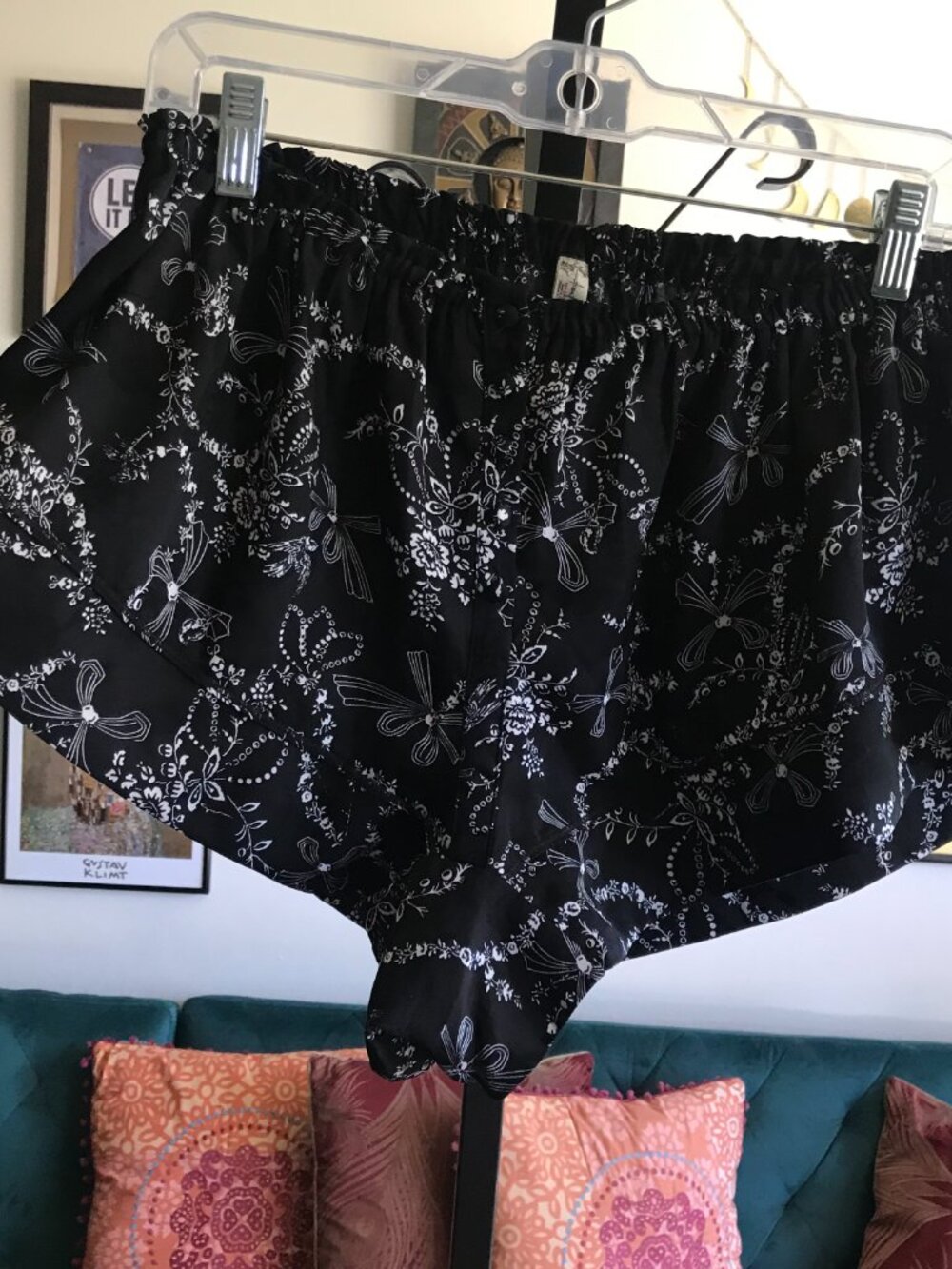 Intimately Free People size S Beauty Sleep Shorts Black Satin Floral Bow Print